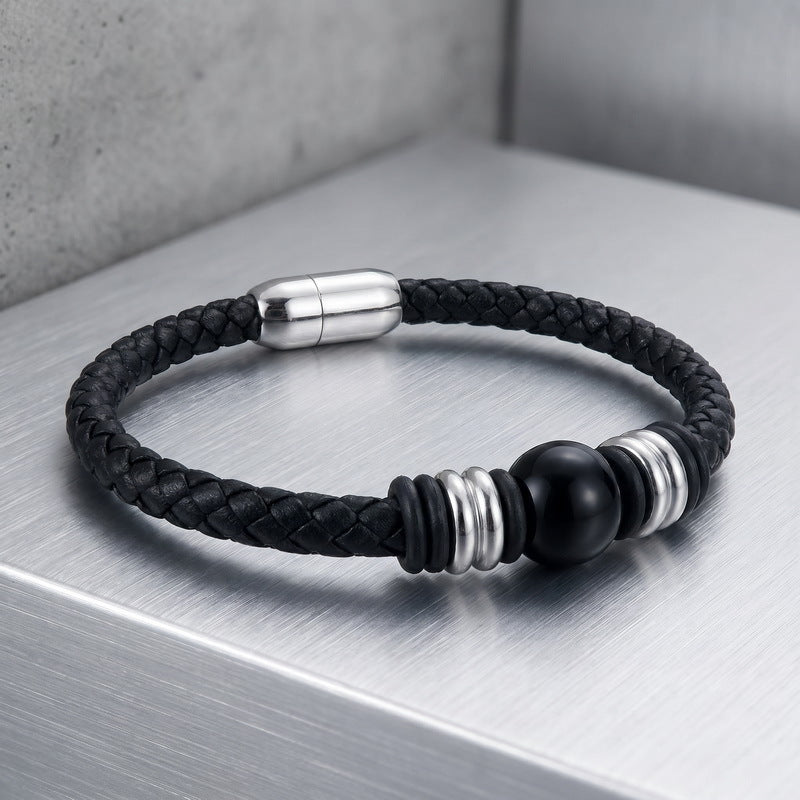 Woven Leather Rope Bracelet Tiger's Eye Stone Lapis Lazuli Magnetic Buckle Stainless
