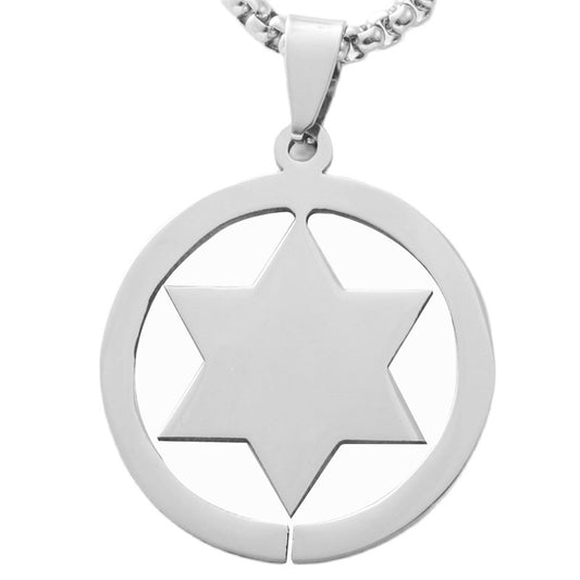 Trendy Men's Retro Hollow Hexagonal Star Pendant Necklace in Titanium Steel