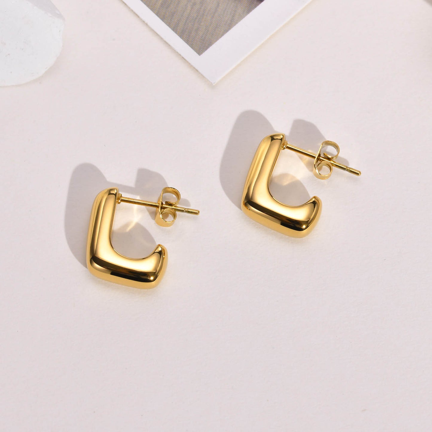 Stainless Steel Bare Body Geometric Gold Square Earrings Wholesale