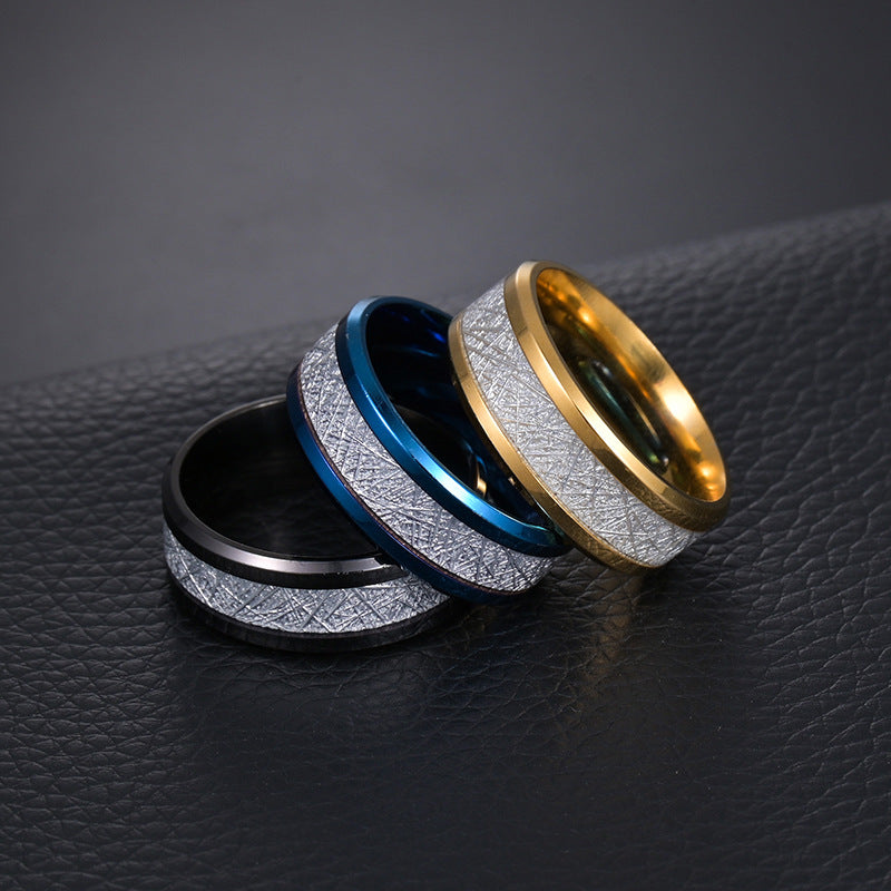 Planderful Titanium Steel Ring Beveled Oil Inlaid Ice Silk Foil Statement Unisex Everyday Genie