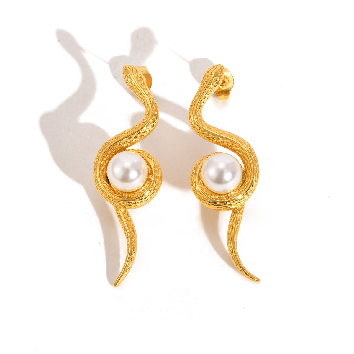 Gold-Tone Sculptural Pearl S-Curve Earrings