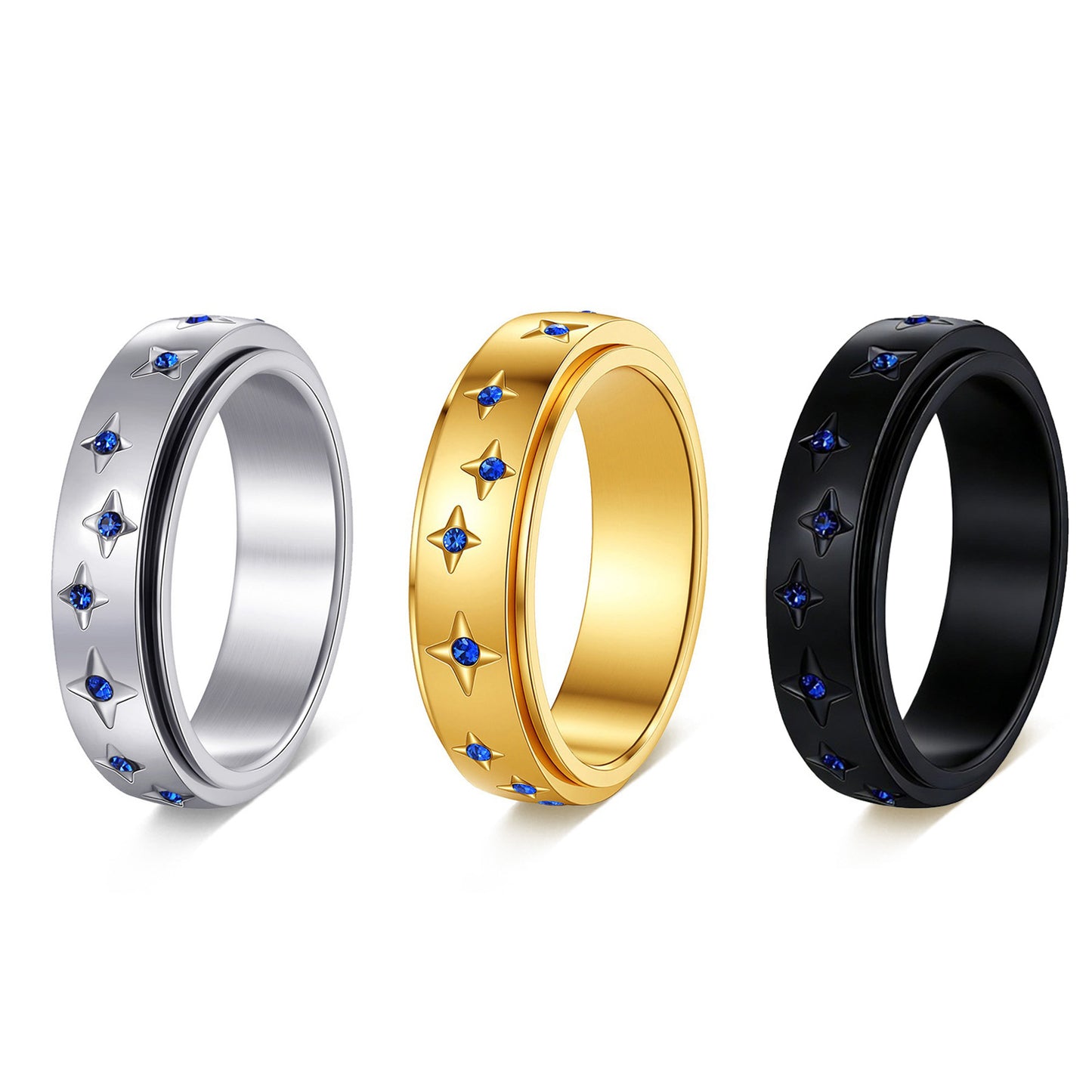 Planderful Rotatable Zircon Star Ring Stainless Steel for Women and Men Unisex Couple Decompression Jewelry