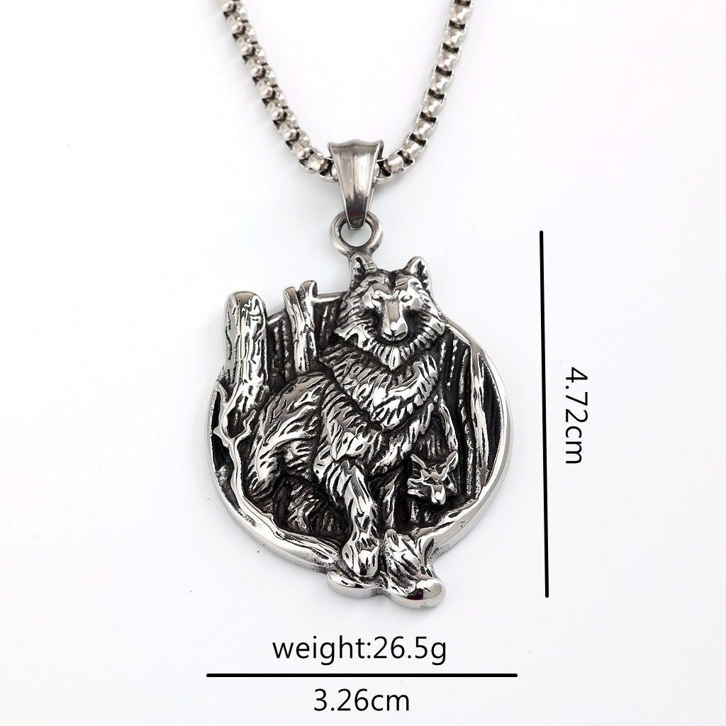 Vintage Viking Wolf Stainless Steel Men's Pendant Necklace