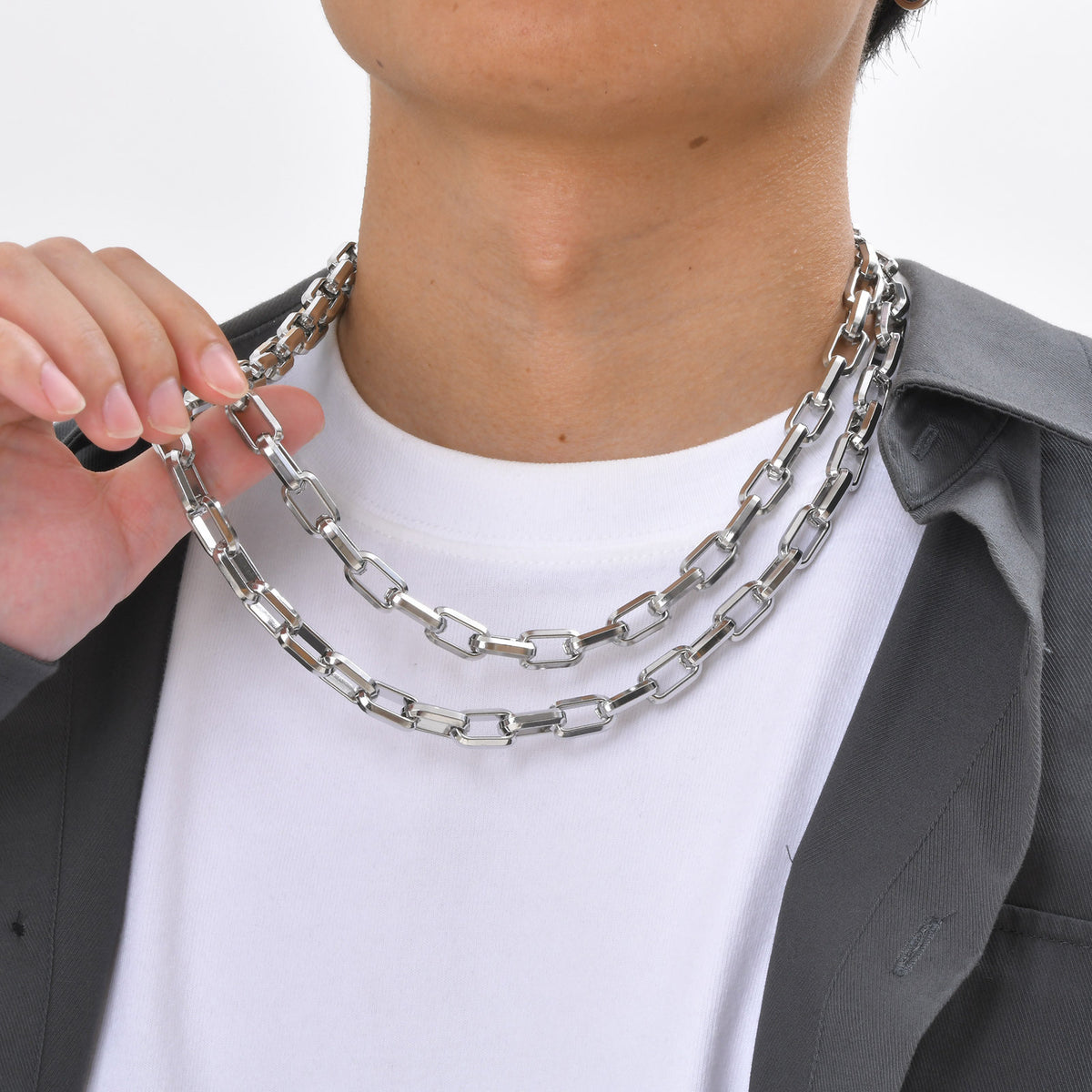 Steel Hip Hop Stainless Steel Rectangle Chain Thick Necklace Men's