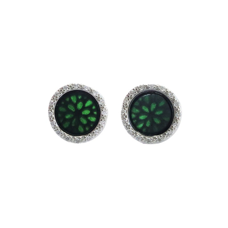 Dark Jadeite Peace Plaque 925 Silver Stud Earrings