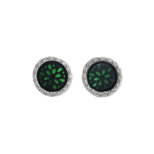 Dark Jadeite Peace Plaque 925 Silver Stud Earrings