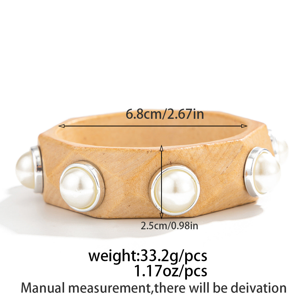 Planderful Vienna Verve Handcrafted Wooden Bracelet With Imitation Pearl Inlay Statement For Women