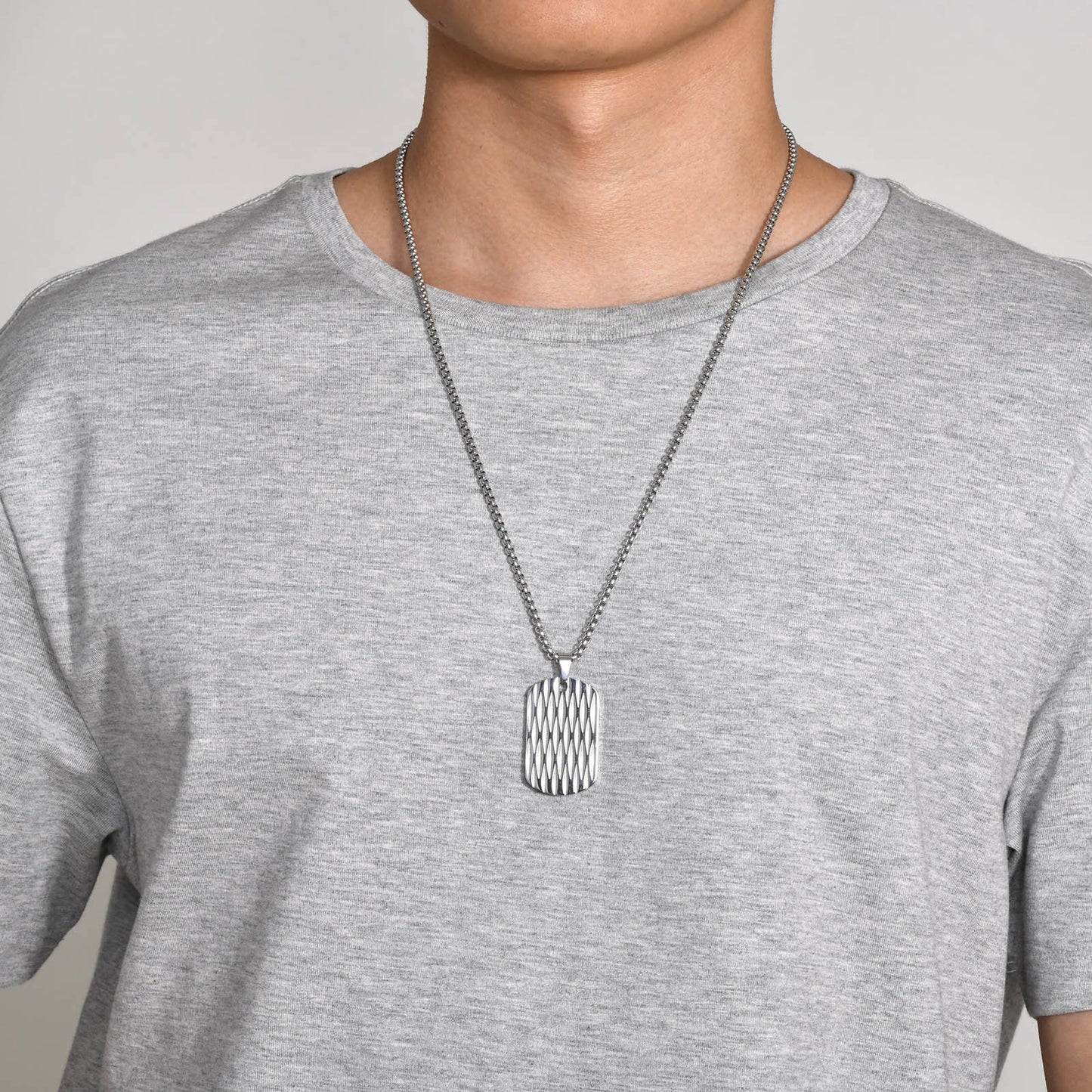 European And American Accessories Stainless Steel Water Ripple Tag Geometric Square Pendant Necklace Jewelry For Men