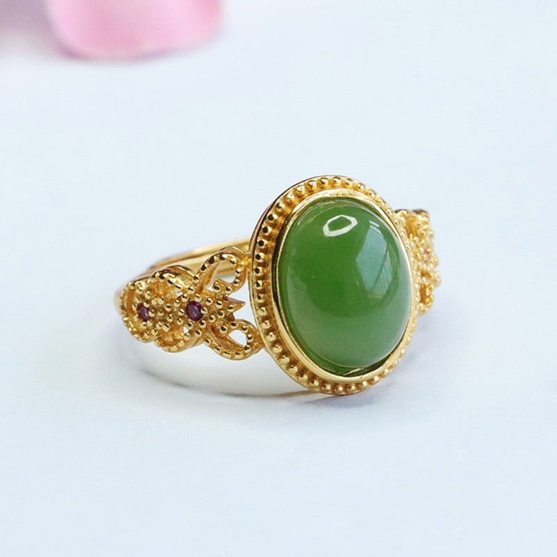 Sterling Silver Butterfly Ring with Jasper Green Jade Butterfly Wings