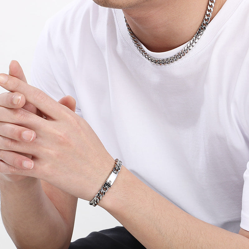 European American Jewelry Cuban Necklace Bracelet Titanium