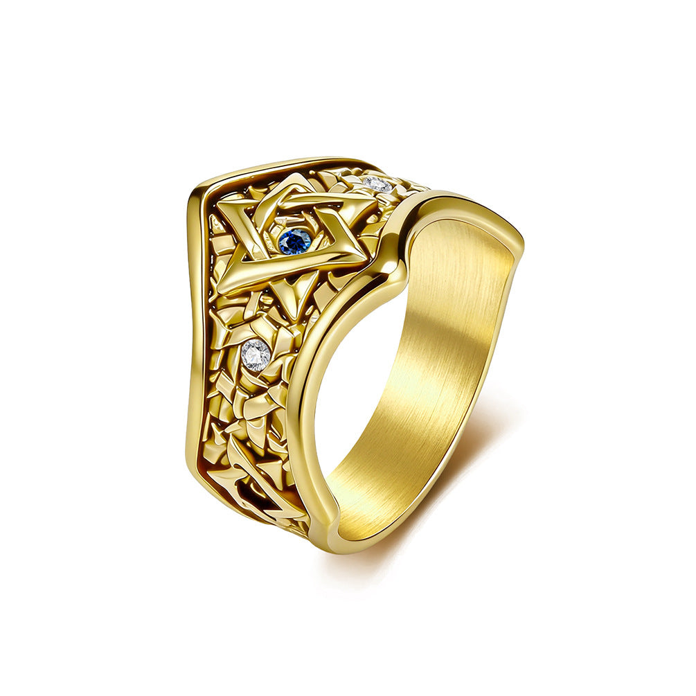 Hexagram Sapphire Stainless Steel Ring for Men