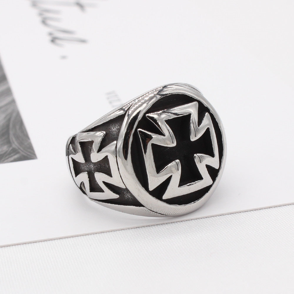 Titanium Steel Ring For Men Unisex Retro Cross Crusader Durable Design By Planderful Everyday Genie Collection