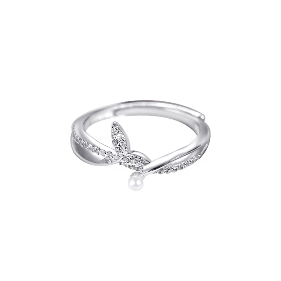 S925 Sterling Silver Freshwater Pearl Mermaid Tail Ring — Adjustable