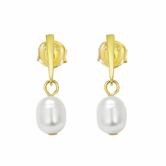 S925 Sterling Silver Freshwater Pearl Stud Earrings Femininity Cold Wind Geometric Pearl Earrings