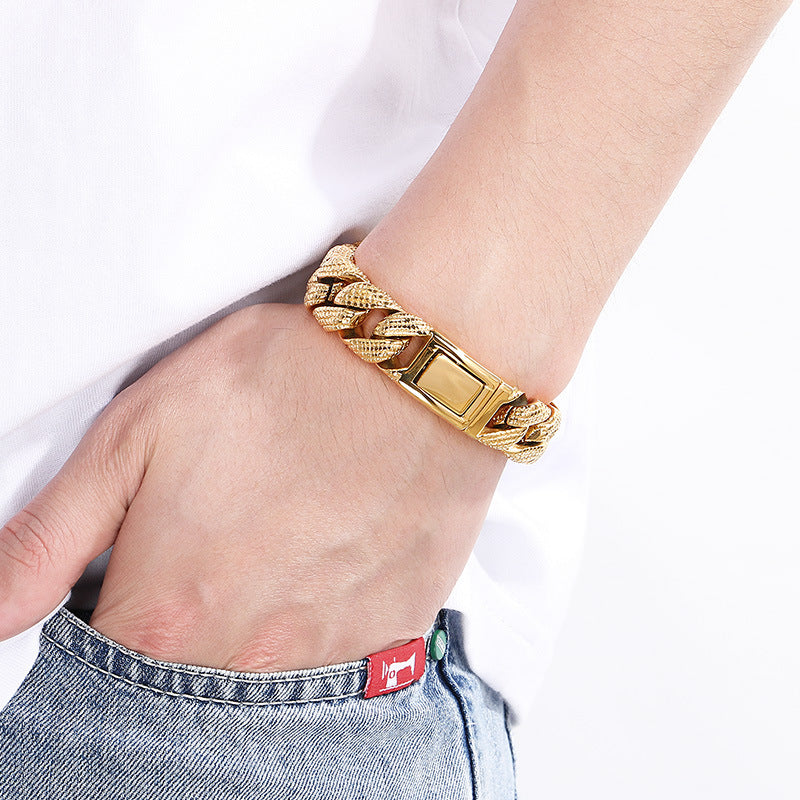 Planderful Titanium Steel Retro Cuban Chain Bracelet Men