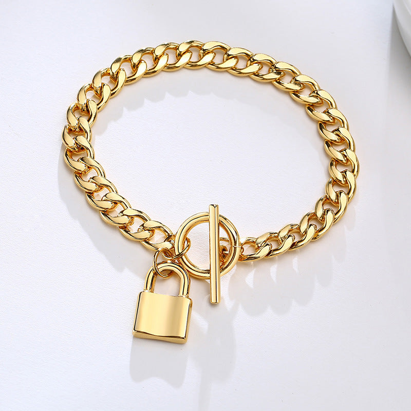 Lock NK Chain Golden Stainless Steel Bracelet