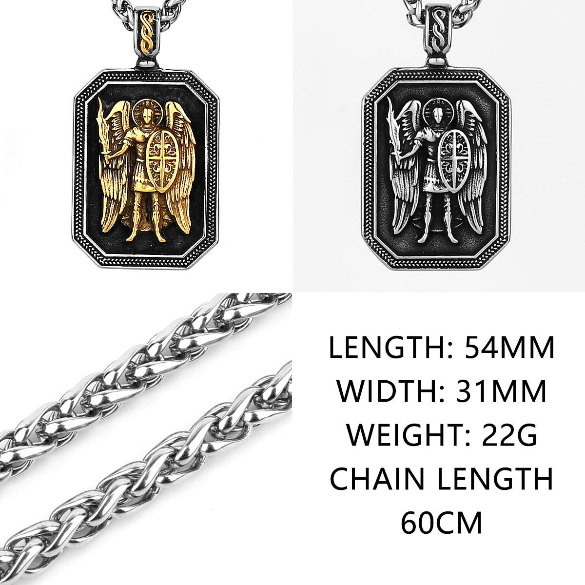 Planderful Everyday Genie Mens Stainless Steel Angel Sword Pendant Necklace Bold Domineering Style
