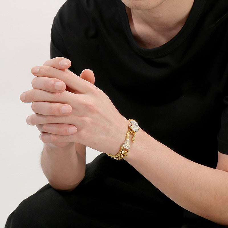 Men's Matte Cuban Chain Bracelet – Double-Sided Pavé Zircon