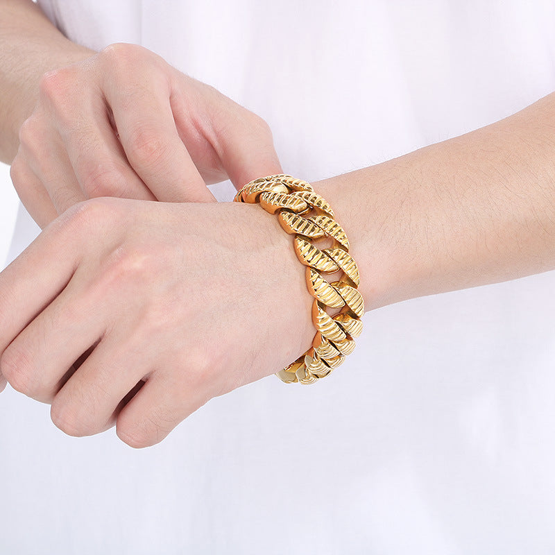 Planderful Titanium Steel Bracelet Unisex Cuban Chain Bold