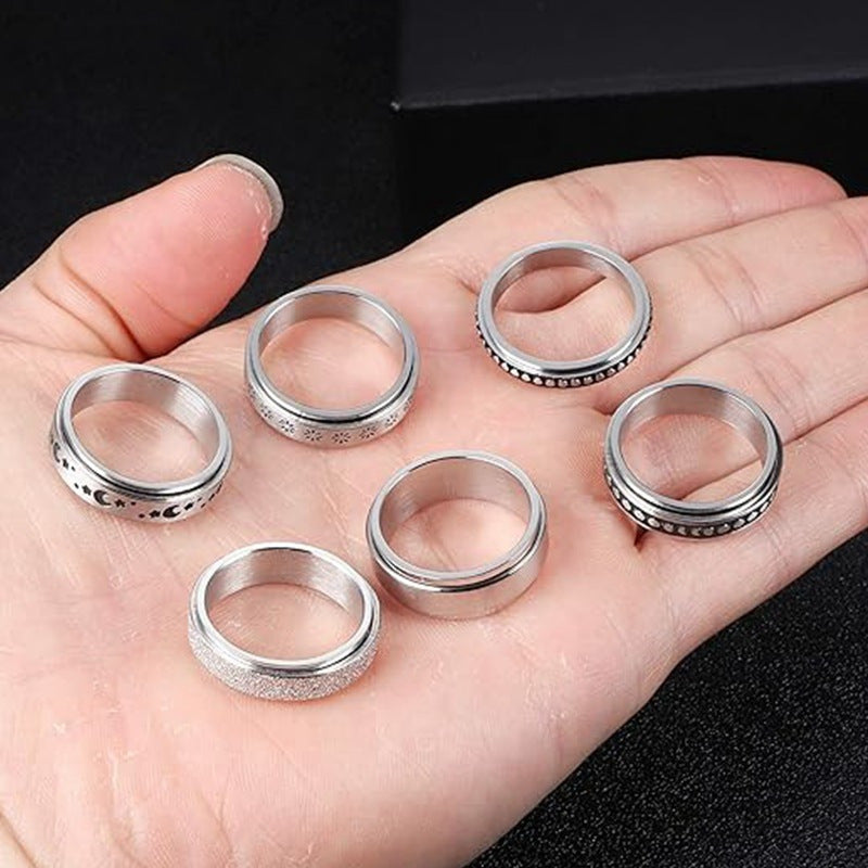 Rotatable Star Moon Stainless Steel Ring Set For Unisex Couples By Planderful Collection Premium Gift