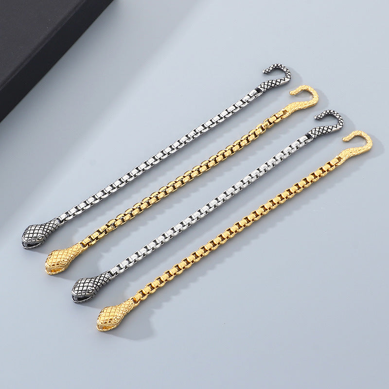 Punk Style Snakehead Layered Chain Men's Titanium Steel Bracelet