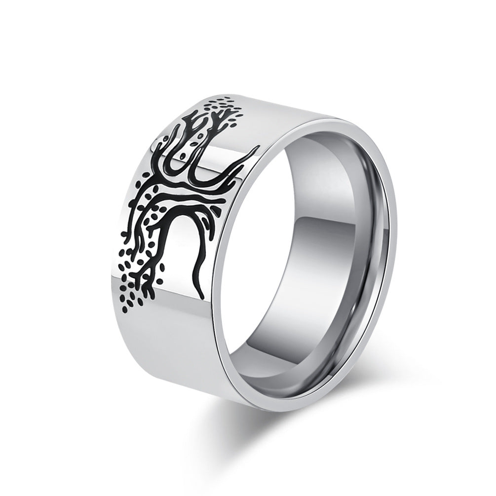 Cross-Border Hot-Selling Nordic Tree of Life Titanium Ring