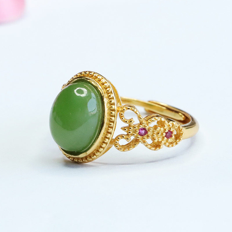 Sterling Silver Butterfly Ring with Jasper Green Jade Butterfly Wings