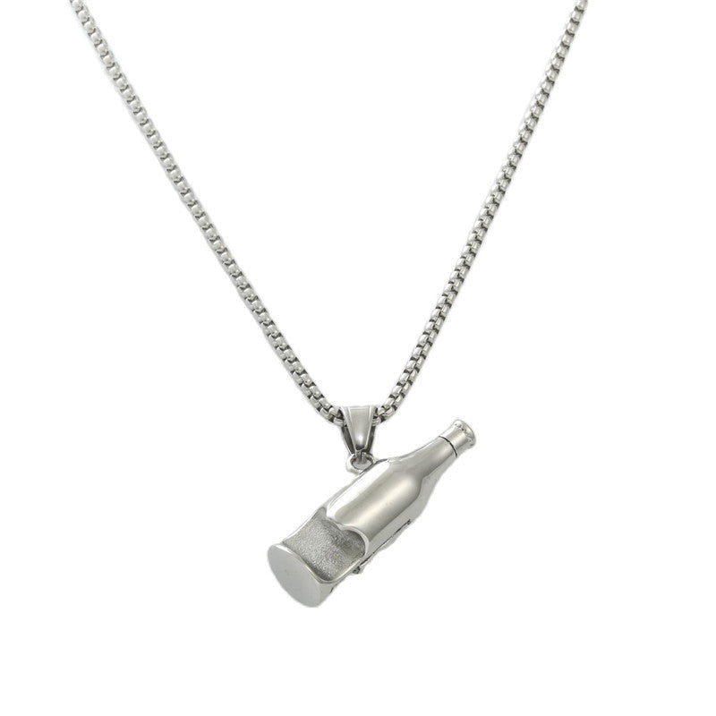 Stylish Titanium Steel Skull Wine Bottle Pendant Necklace for Men