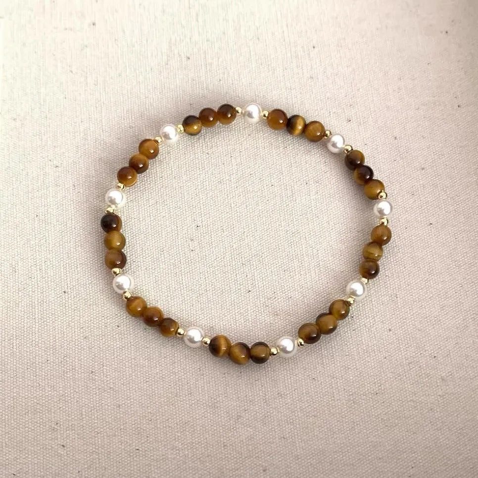 Tiger Eye & Pearl Layered Bracelet