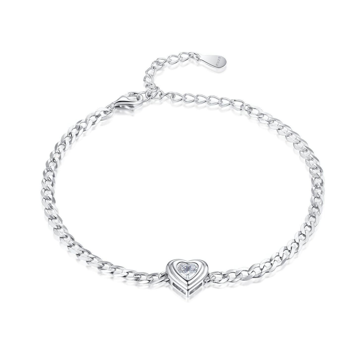 Sterling Silver Zircon Love Bracelet 925 Design for Ladies
