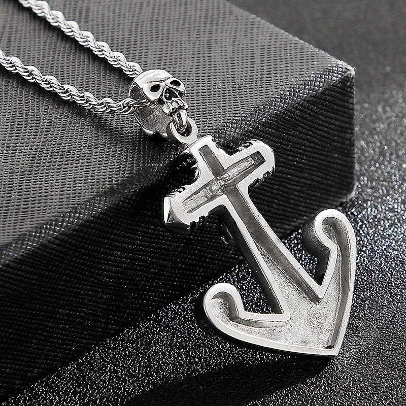 European and American Trendy Retro Cross Anchor Skull Titanium Steel Men's Pendant