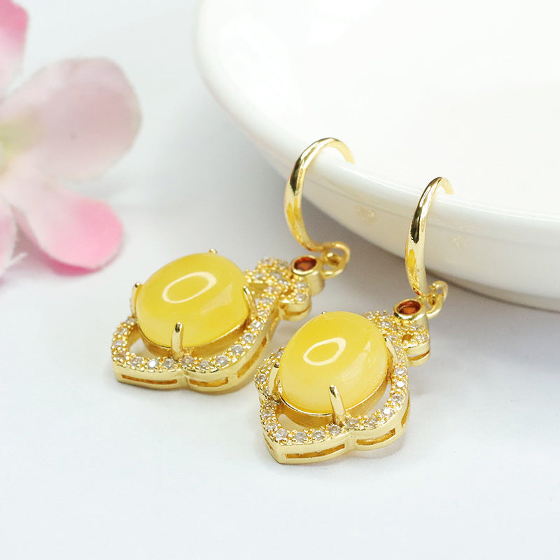 Beeswax Amber Floral Drop Earrings