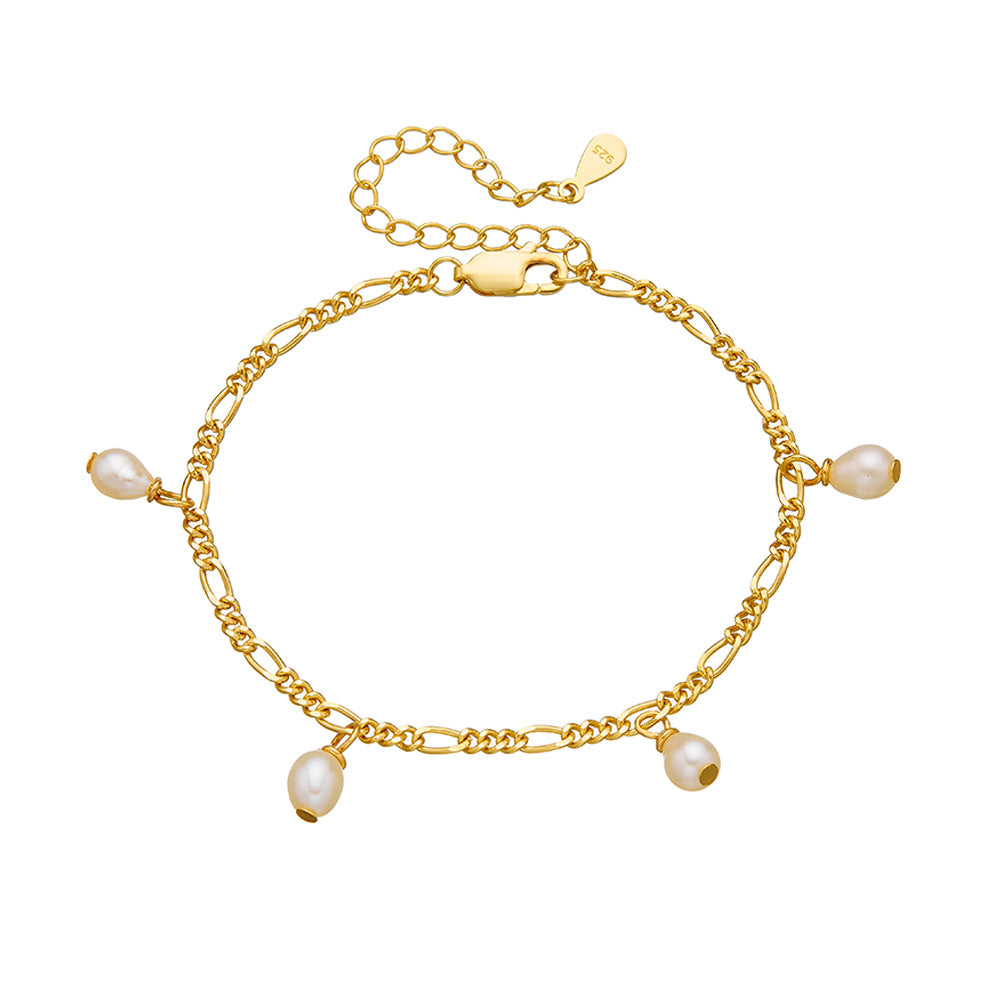 Elegant Natural Cultured Pearl Bracelet S925 Sterling Silver Plated 18k Gold