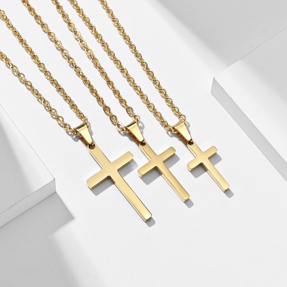 Planderful Gold Cross Necklace For Men Stainless Steel Pendant With Warm Tone Finish Durable Hip Hop Style Gift Idea