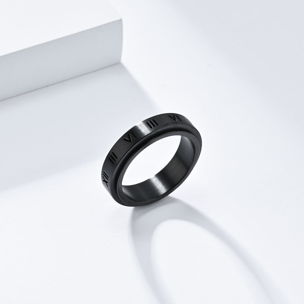 Cross-Border Roman Numerals Titanium Steel Ring for Women and Men