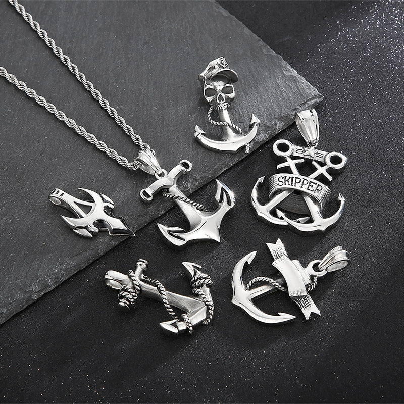 Pirate Anchor Skull Pendant for Men with Stainless Steel Chain
