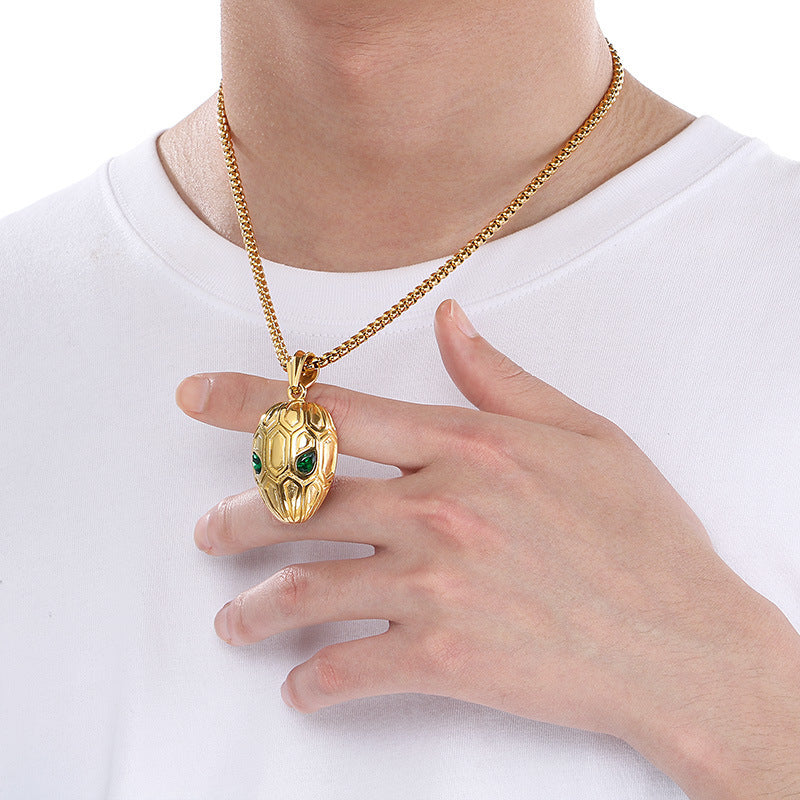 Planderful Zodiac Snake Pendant Vintage Stainless Steel Men