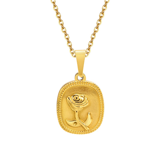 Titanium Steel Wholesale French Retro Sand Rose Pendant Gold