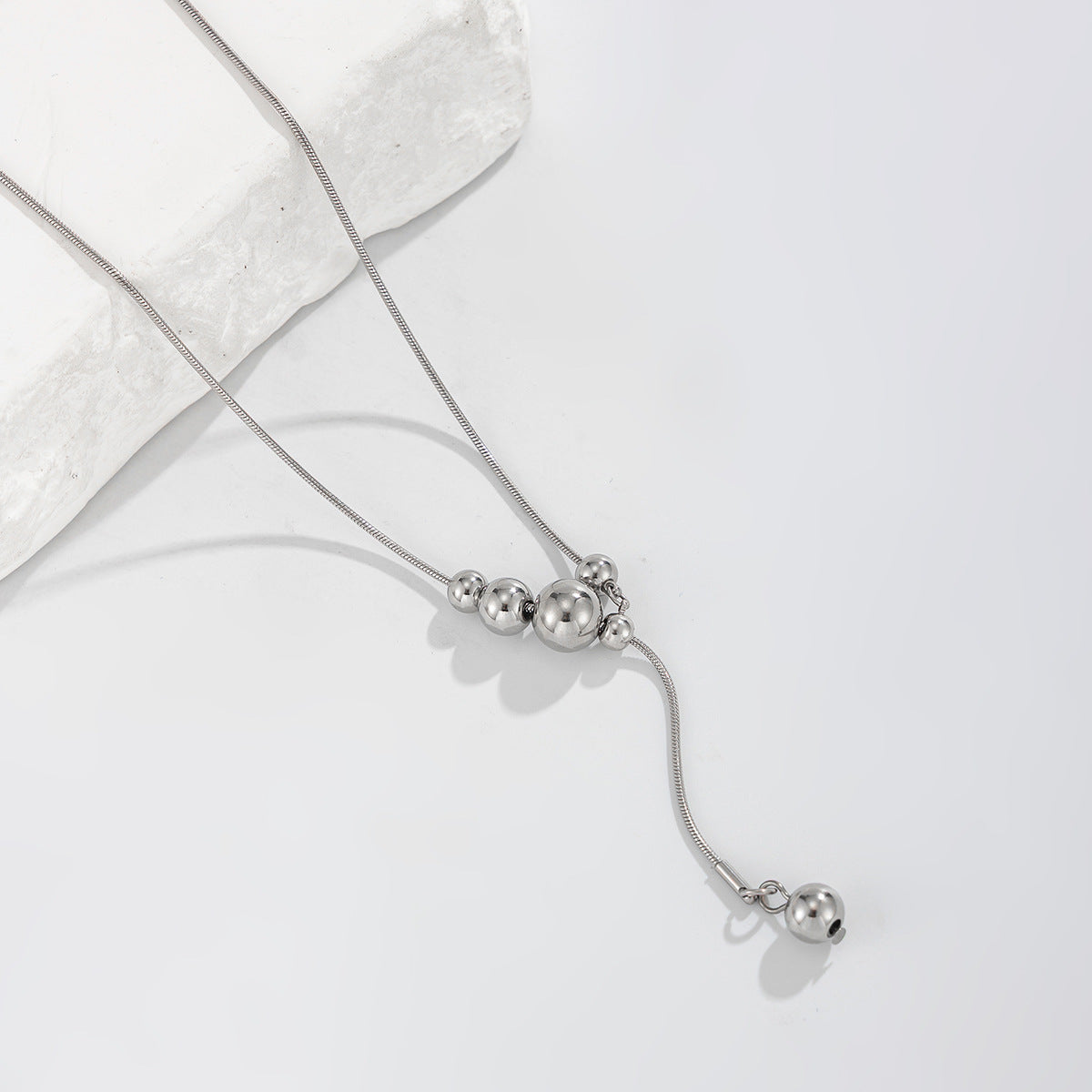 Titanium Steel Bead Y-Shaped Necklace