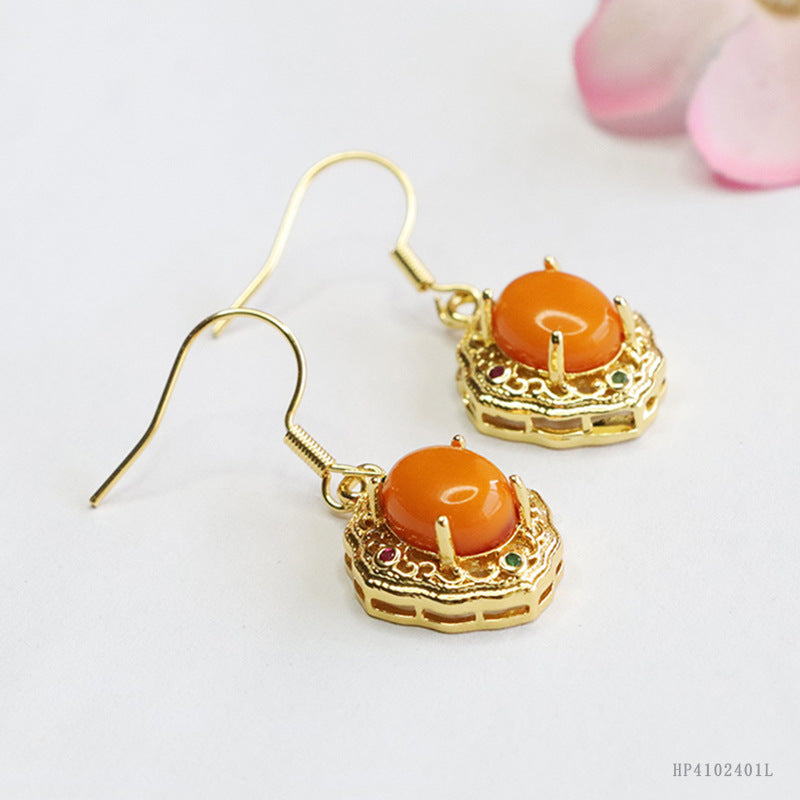 Vintage Beeswax Amber Openwork Earrings