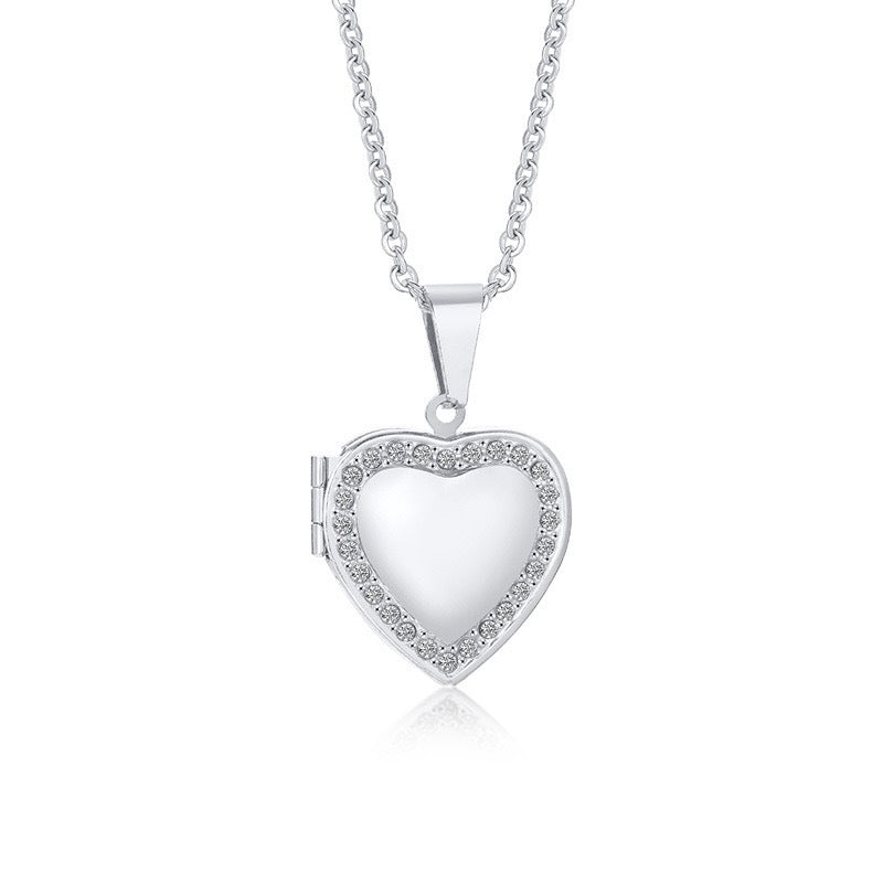 Planderful Heart Shaped Zircon Pendant Necklace Stainless Steel For Women Gift Elegant Collarbone Chain