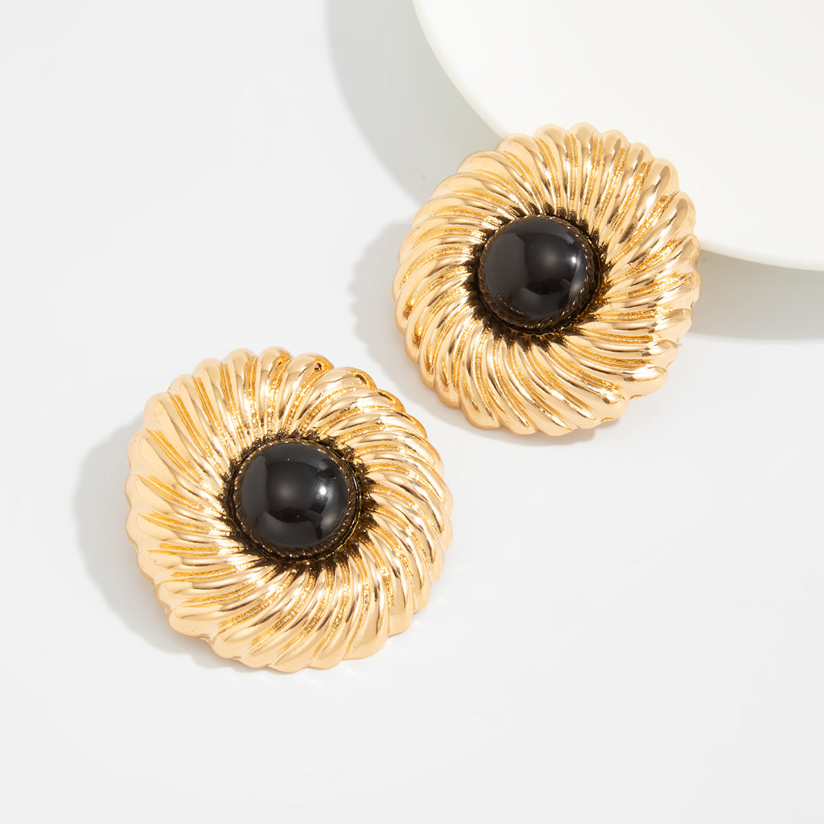 Planderful Vienna Verve Retro Exaggerated Round Gem Stud Earrings for Women Bold Geometric Jewelry