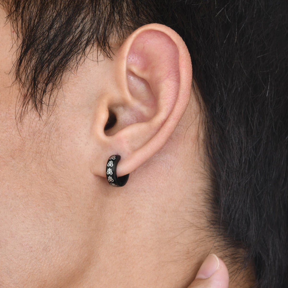 Engraved Black Symbol Hoop Earrings — Seven Designs