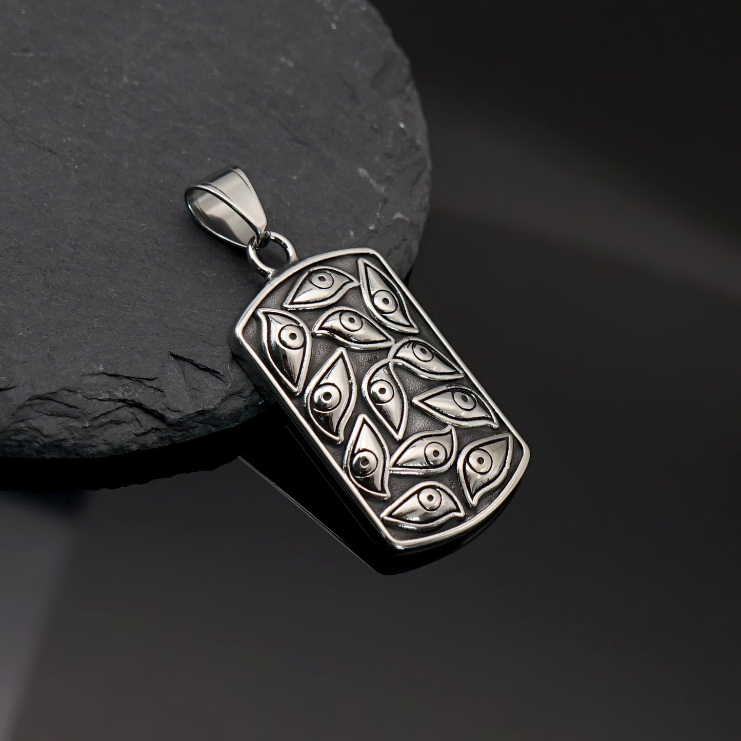 Steel Necklace – Vintage Retro Gods Eye Square Pendant for Men Planderful Everyday Genie Collection