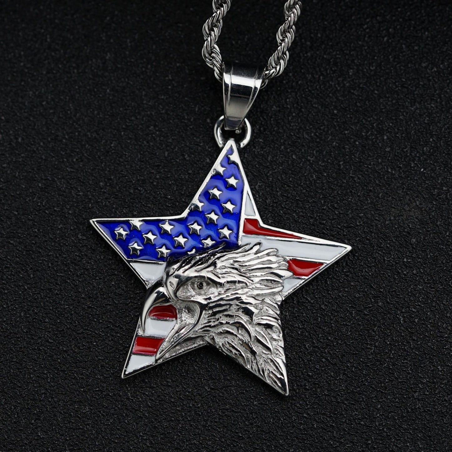 Planderful Independence Day Necklace USA Flag Eagle Stainless Steel Unisex Patriotic Statement Pendant