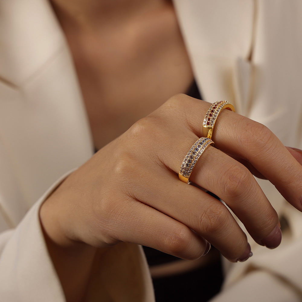 Colorful Zircon Adjustable Ring in Stylish Copper - High-End Fashion Jewelry