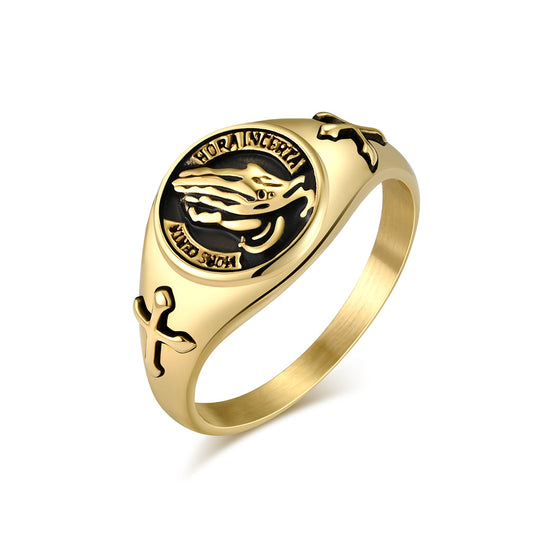 Cross-Border European and American Style Prayer Hand Cross Titanium Steel Ring Men's and Women's Wedding Ring