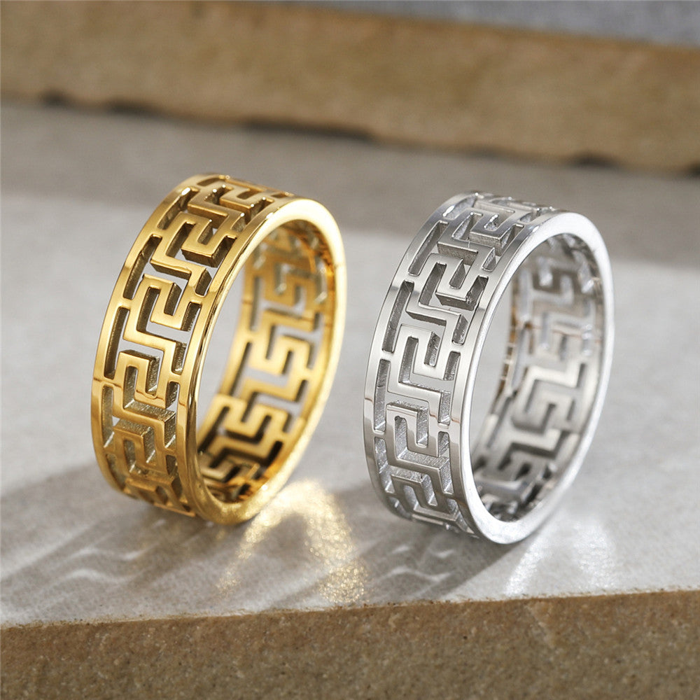 Men's Titanium Steel Ring with Great Wall Pattern