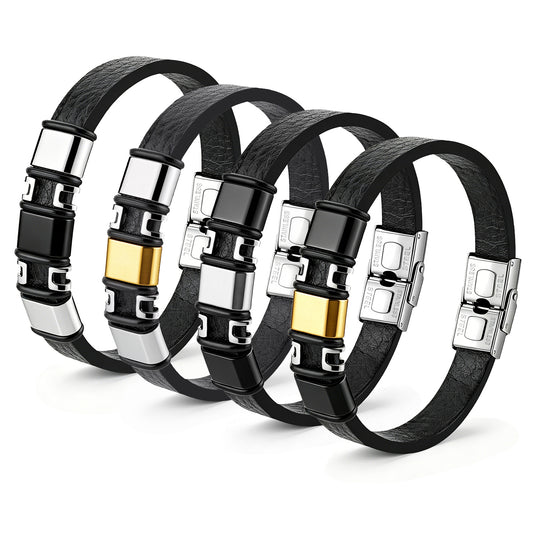 Planderful Everyday Genie Stainless Steel Leather Bracelet For Men And Unisex Versatile Trendy Statement Accessory