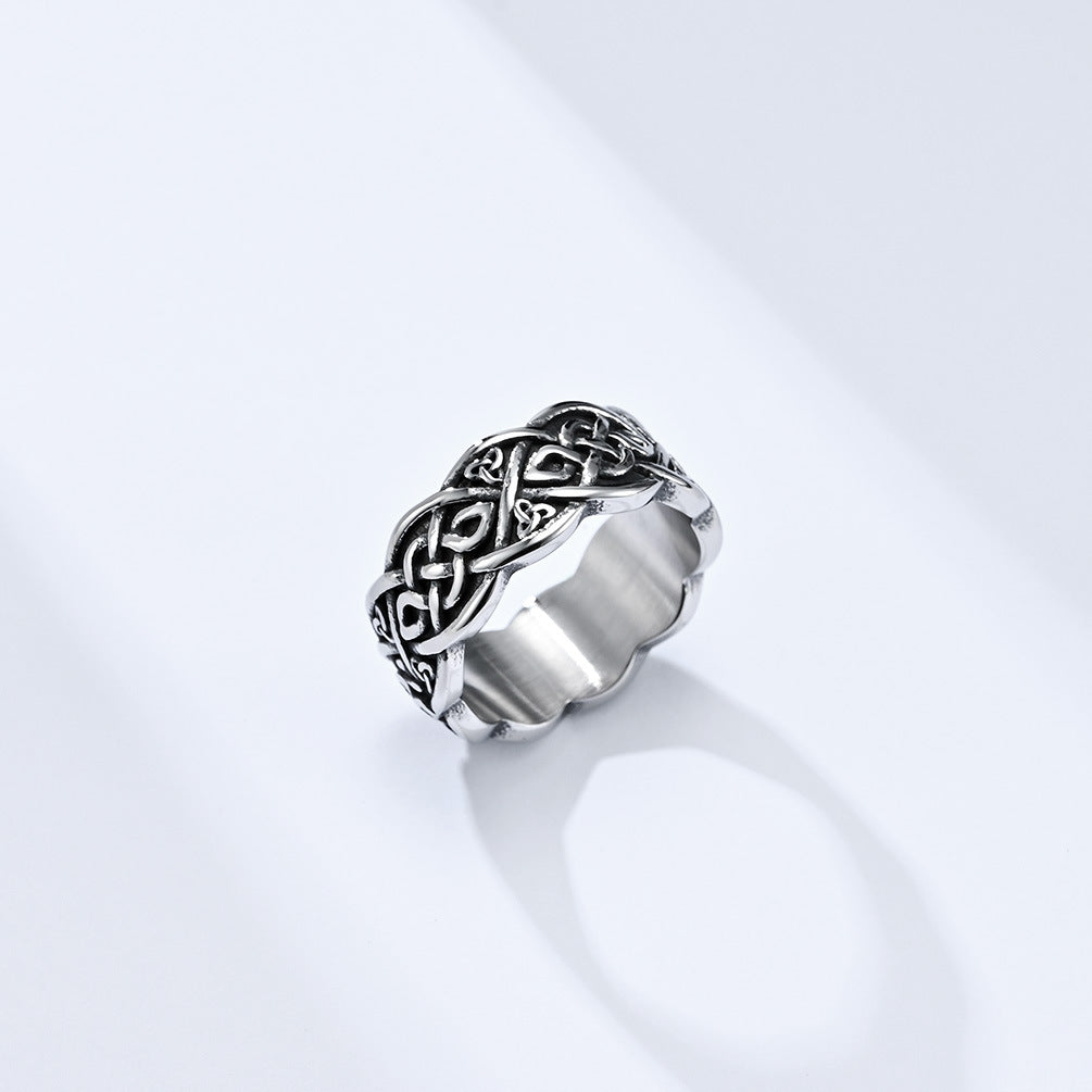 Cross-Border Amazon Celtic Wolf Titanium Steel Ring for Men